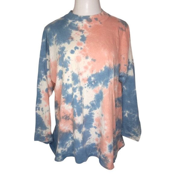We The Free Tie-Dye Long-Sleeve Shirt Medium Relaxed Fit Crew Neck - Picture 2 of 5